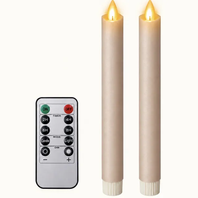 Foryouliving LED kaarsen met bewegende vlam 2x - Taupe - Afstandsbediening - Dinerkaars rustiek wax 24.5 cm - LED kaars batterij - Timer