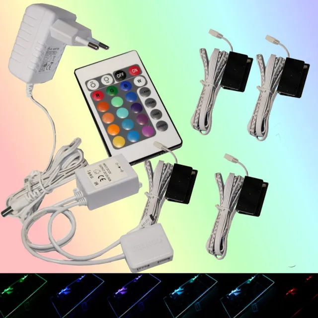 Trango Set van 4 RGB Kleur Veranderende LED Glazen Randverlichting 5022-04 incl. Afstandsbediening Kastverlichting I Glazen Vloerverlichting I Vitrine Verlichting I LED Clips I Meubelverlichting Set van 2