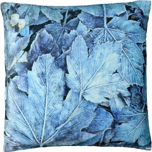 Unique Living Kussens gevuld - Unique Living - Bladeren print - Achterkant effen donker blauw - 45x45 cm Blauw tinten