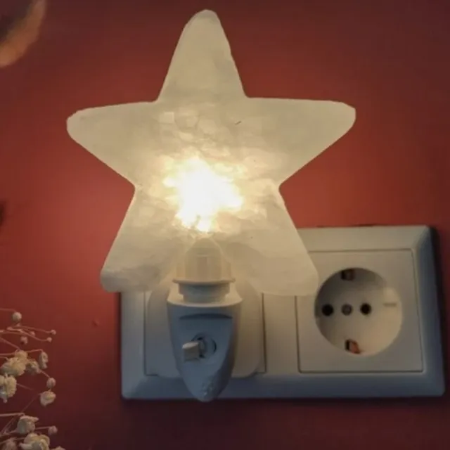 Selnature Himalayazout nachtlampje ster wit + LED lampjes + adapter voor inbouwstopcontact