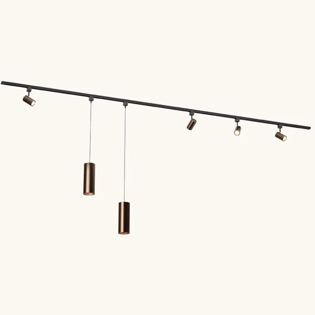 LUSENZ Railverlichting Pakket - Recht - 2x 1,5 m rail - 4 railspots - 2 hanglampen - Incl. 2700K GU10 - IP20 - Modulair - 230V - Beloria/Belano(L) - Brons Zwart / Brons