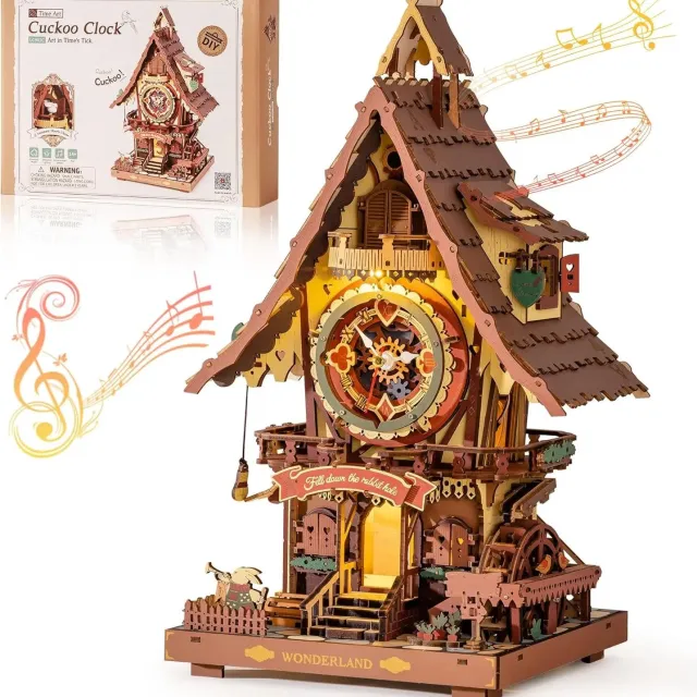 Gudalio Koekoeksklok Bouwpakket - Klok - DIY - 3D Puzzel - Mechanisch - LED Verlichting - 435 Onderdelen - Traditioneel - Hout Kleurrijk