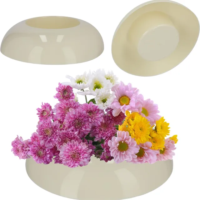 KADAX Ikebana Ikebana Kunststof vaas, bloempot, bloemenschaal, Japanse zonnebloemhouder voor zonnebloemen, Ikebana bloemenvaas, bloemstuk (diameter 12 cm, rond, ecru) Crème