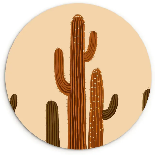 WallCircle Wandcirkel 150x150 cm - Muurcirkel Cactus - Woestijn - Zand - Bruin - Muurdecoratie woonkamer - Wanddecoratie slaapkamer - Kamer decoratie accessoires - Ronde schilderijen