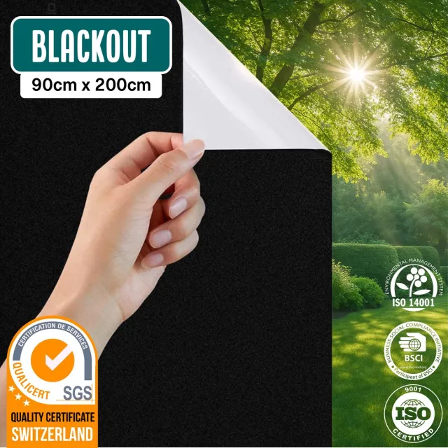 Homewell Verduisterende Raamfolie - 90x200cm - Statisch & Herbruikbaar - 100% Lichtdicht - Raamfolie Zwart/Wit - Zonwerend & Anti-inkijk Blackout Zwart/Wit
