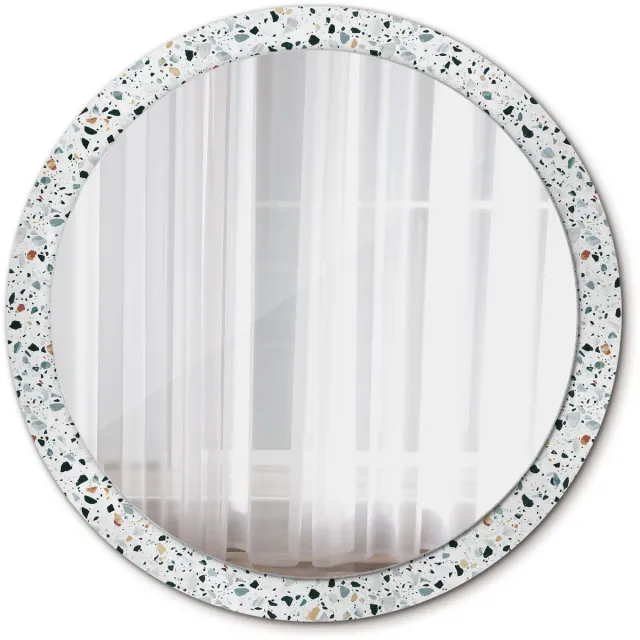 TULUP Spiegel - Spiegel op gehard Glas - Ronde Spiegel - Natuursteen - Diameter: 100 cm - Spiegel met patroon - Luxe Spiegel - Witte - Badkamerspiegel - Gangspiegel - Logeerkamer - Scheerspiegel - Eenvoudige installatie Wit Natuursteen