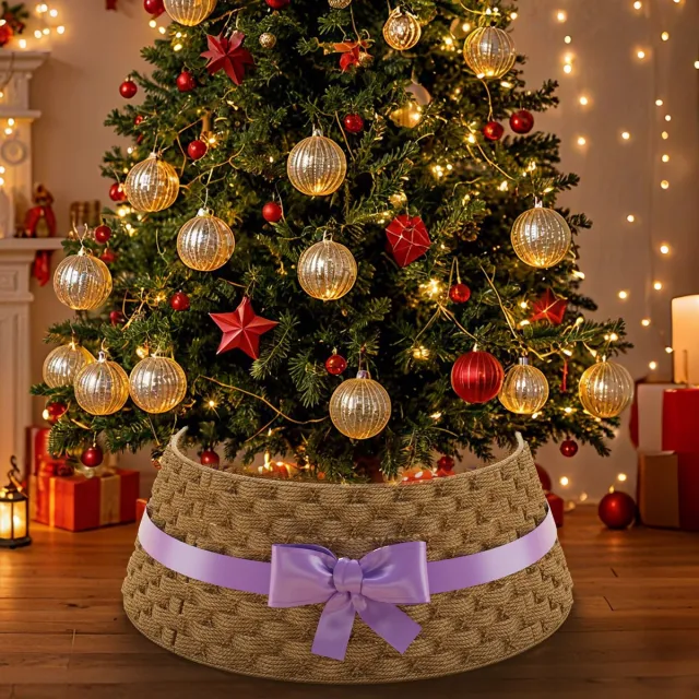 Soontrans Kerstboommand- Kerstboomrok van Papieren koord- Decoratieve hoes om de kerstboomstandaard - Kerstboomring - kraag Kerstboomrok-61cm Natuurlijke