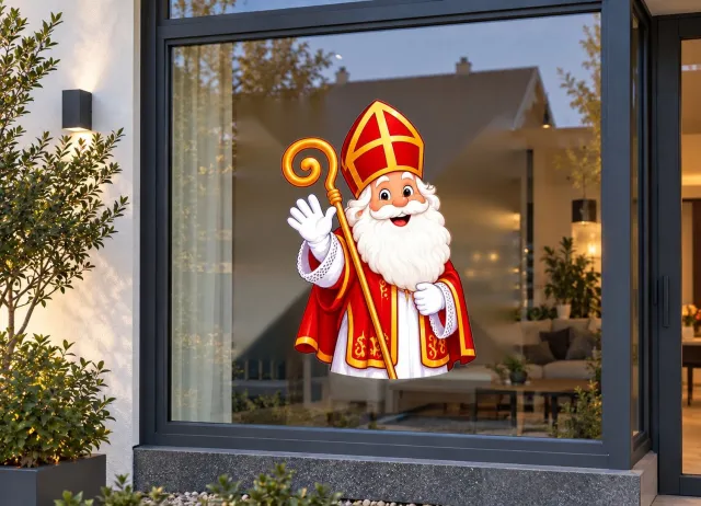 De Stickerman Sinterklaas Raamsticker 100cm Breed Herbruikbaar Weerbestendig (V8) Multi