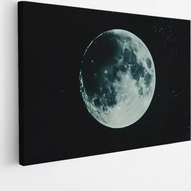 Saammp Canvas Schilderij - Natuur - Volle maan - Ruimte - 50x40 - Foto op canvas - Wanddecoratie - Muurdecoratie Woonkamer - Slaapkamer decoratie - Canvas Print Multicolor
