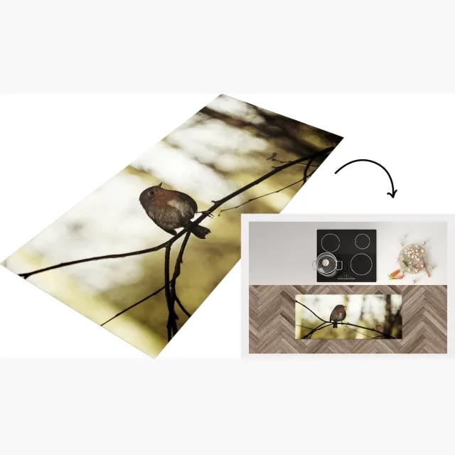 KitchenYeah Keukenloper - Loper keuken - Natuur - Roodborstje - Tak - Keukenloper vinyl Multicolor