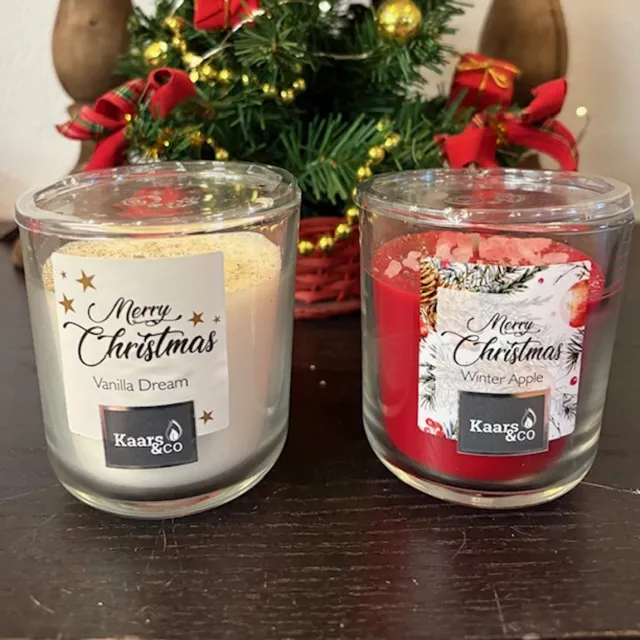 Kaars & Co set 2 Geurkaarsen midi kerstgeur winter/apple & kerstgeur vanille dream rood