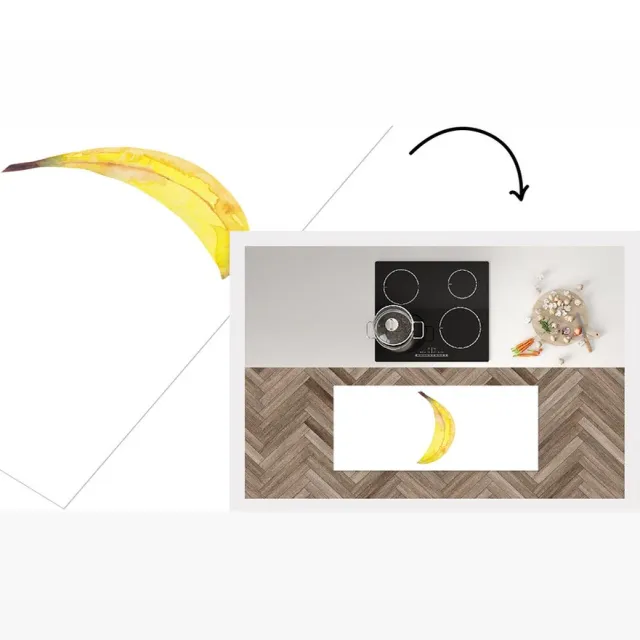 KitchenYeah Keukenloper - Loper keuken - Banaan - Waterverf - Wit - Keukenloper vinyl Multicolor