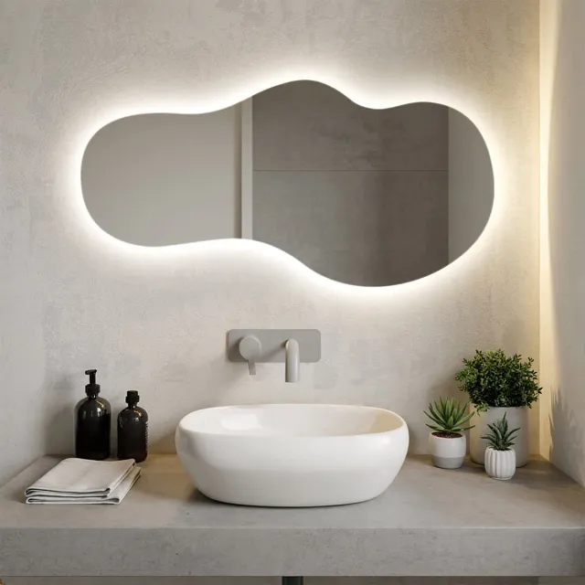 Coloray Toiletspiegel LED - Verlichte LED Spiegel - 40 cm x 80 cm - Wandspiegel met verlichting - Moderne Organische Grote Spiegel LED - Grote Organische Badkamerspiegel LED - Warm Wit 3000K