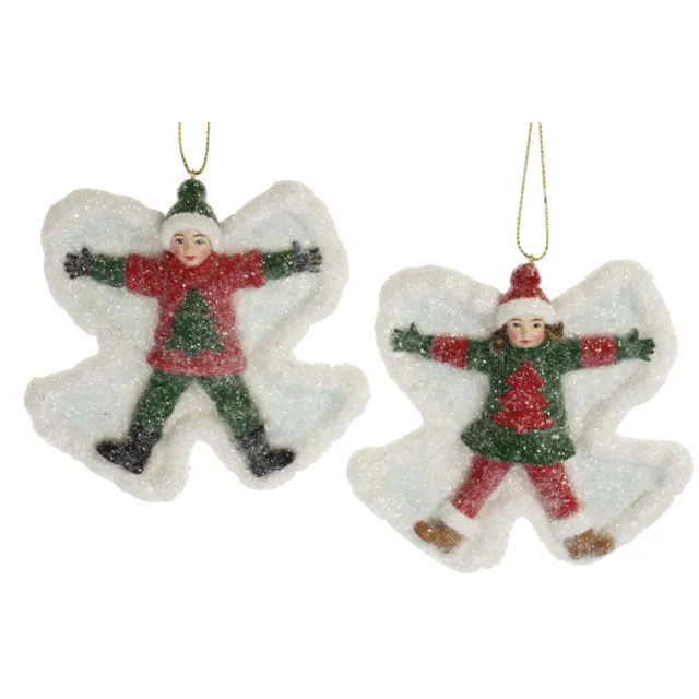 MEA Ornament Sneeuw engelen, glitter 2 ass.11x11x2cm Zie foto