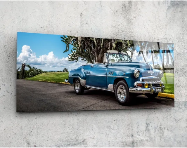 Insigne Art Panorama Glasschilderij - Oldtimer - Auto - Car - Wall Art - 92 x 36 cm Kleurrijk