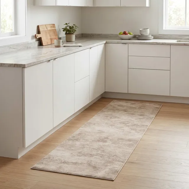 vidaXL Keuken Vloerkleed Beige beton 300 x 60 cm 100% Polyamide