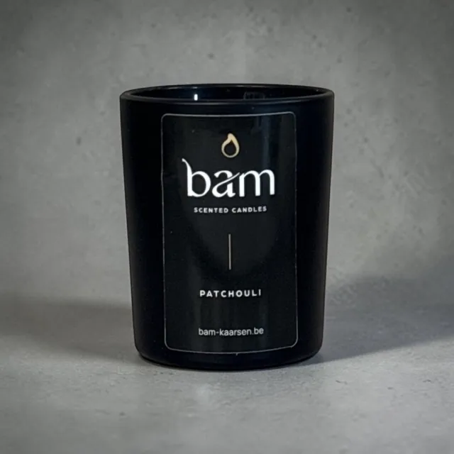 Bam Patchouli Mini Geurkaars – Black Collection Small – 25 Branduren – 65 g – Zonnebloemwas – Vegan