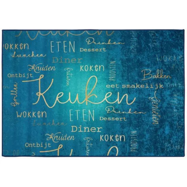 De Groen Home Vloerkleed 80x120cm - KNUS KOKEN COLLECTIE - Keukenloper - Halloper - Wasbaar Antislip Zacht Tapijt Gold & Donkerblauw & Donkergroen