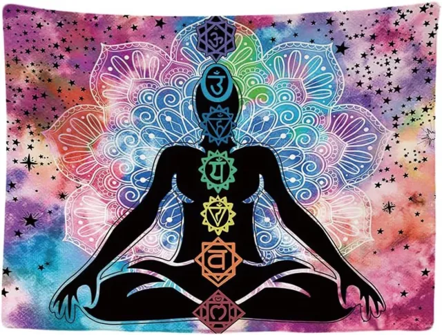 Ulticool Chakra Healing Aura Spiritualiteit Mandala - Wandkleed - 200x150 cm - Groot wandtapijt - Poster - Decoratie voor Yoga of Meditatie Kamer Veelkleurig
