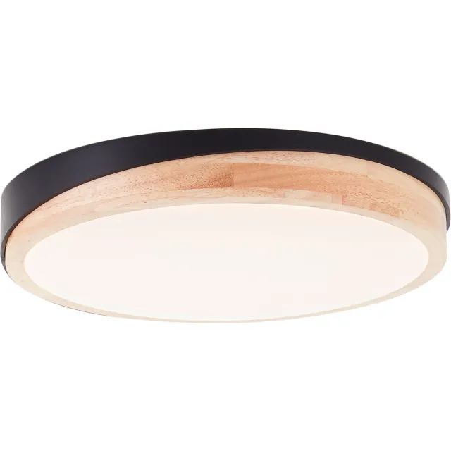 Brilliant AG Brilliant Baarlo - Plafondlamp - Ø 35 cm - LED 24W - 3000K - Dimbaar - Zwart/Hout Mat Zwart/Hout