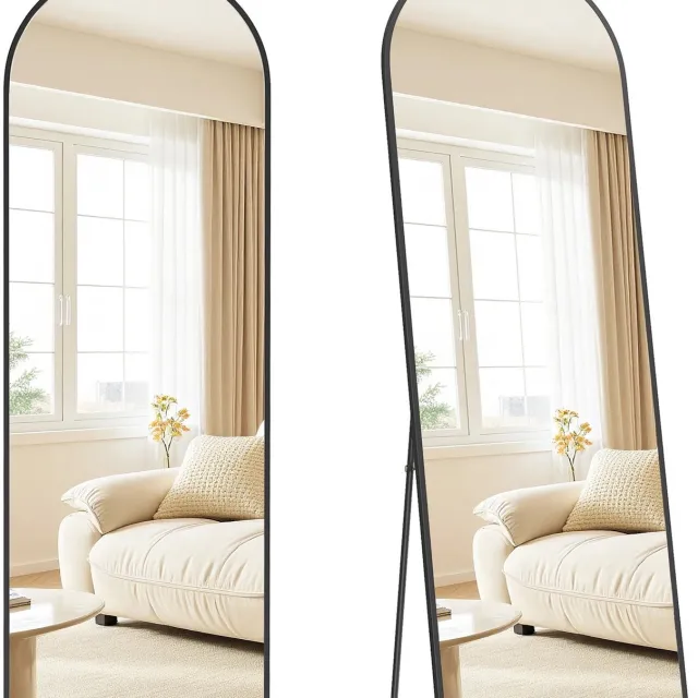 Lamor Spiegel - Staande Spiegels - Boogspiegel - Passpiegel - 160 x 50 cm - Staand - Zwart - Interieur - Slaapkamer - Woonkamer