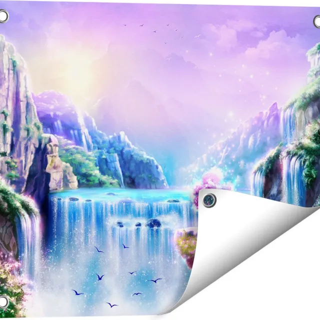 Gards Tuinposter Kleurrijke Sprookjes Waterval - Abstract - 50x40 cm - Tuindoek - Tuindecoratie - Wanddecoratie buiten - Tuinschilderij Multikleur