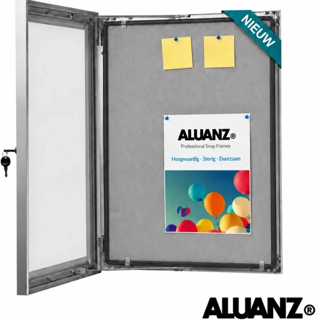 Aluanz Postervitrine A1 met Vilten Achterwand/Prikbord – Waterdichte Buitenvitrine – Afsluitbare Wandvitrine – Aluminium – Binnen & Buiten – 59,4 x 84,1cm metaal