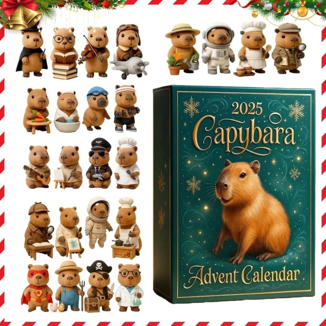Zyronn 2026 Capybara Kerstadventskalender - 24-daagse Acryl Hangende Ornament Adventskalender - 2D Speelse Capybara-kerstboomversieringen bruin