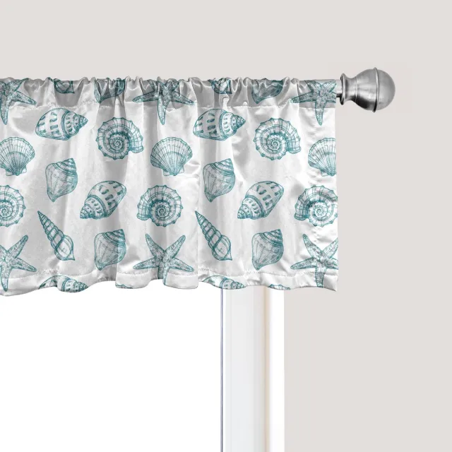 ABAKUHAUS Ocean Raamvalletje, Gordijnvalletje voor Keuken en Slaapkamer met Tunnelzoom, 137 cm x 45 cm, Petrolblauw Wit