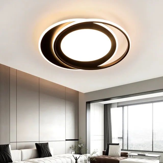 NETTLIFE Plafondlamp LED - rond - zwart - 2-Lichts - 3000-6000K Dimbaar - Metaal - 66W - met Afstandsbediening - Moderne Keukenverlichting - voor Woonkamer | Slaapkamer | Eetkamer - 48.5cm
