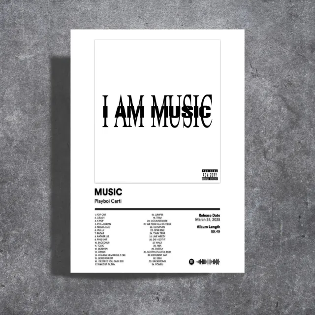 Luxe poster Playboi Carti - MUSIC - album cover - metalen poster - 30x40cm Zwart
