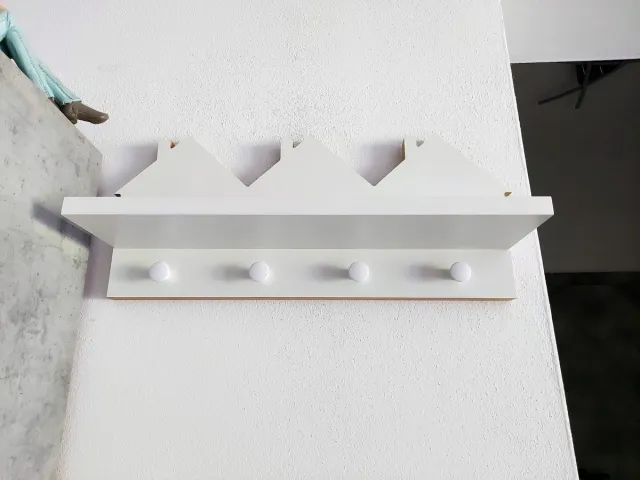 Moliland Półkowieszak in Huisvorm - 4 Haken - Metalen Knoppen Natuurlijk MDF;Wit