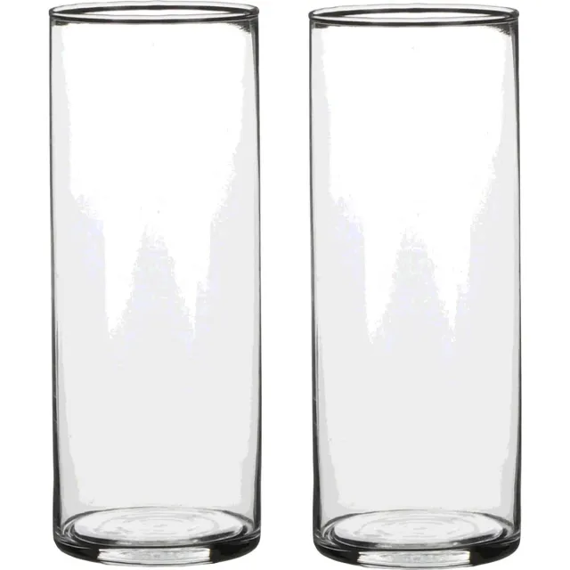 Mica Decorations Vaas - 2x - cilinder - helder glas - D9 x H24 cm - Bloemenvaas Transparant