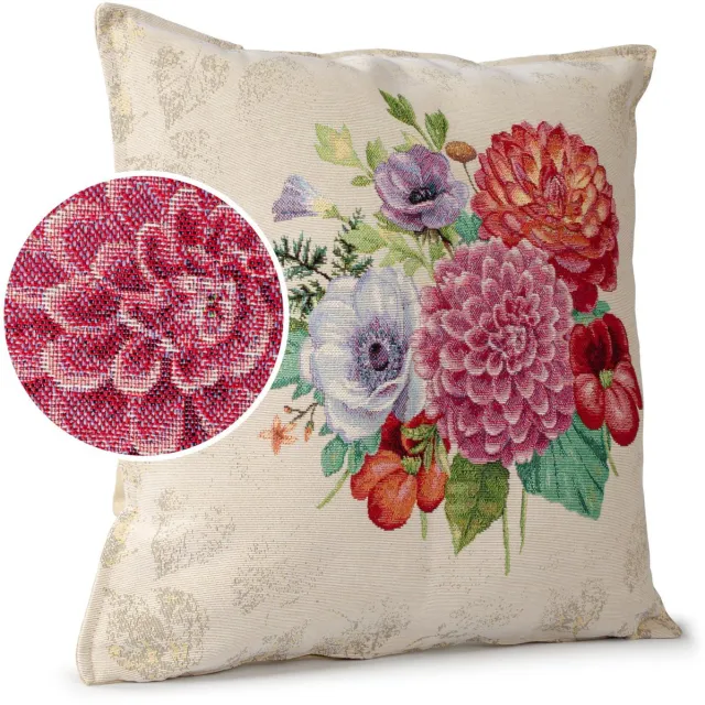 ANRO Boeket Sierkussen 45x45 cm - Jacquard gobelin - Inclusief vulling Beige