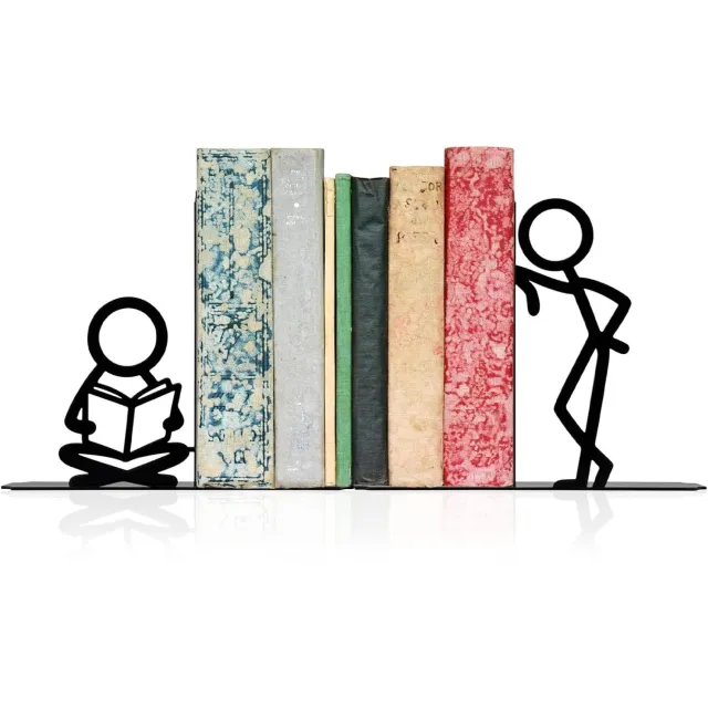 KZQ Zwarte Metalen Boekensteunen In Luciferfiguur Vorm - Decoratief En Functioneel Voor Boekenkasten En Thuis