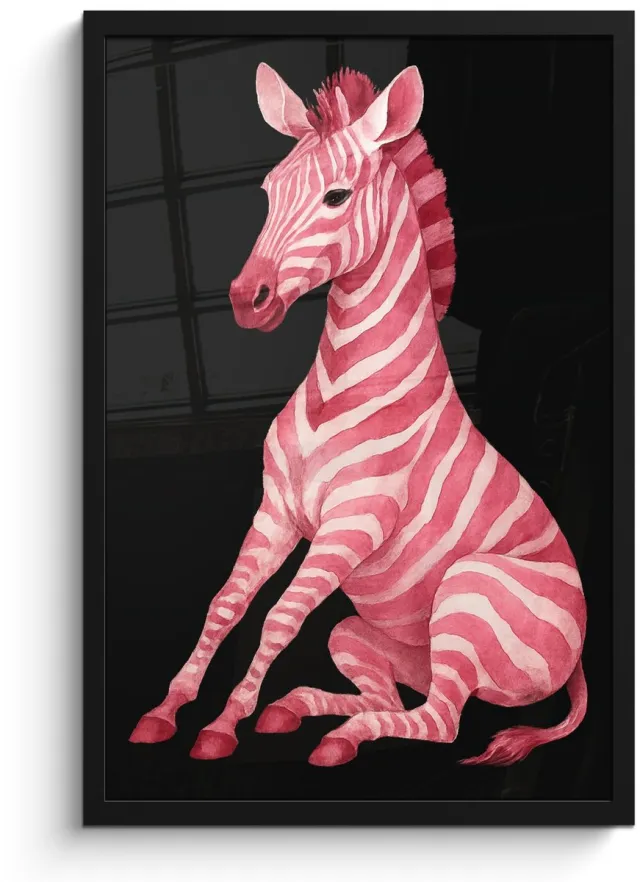 FrameYourWall Poster in lijst - Fotolijst 40x60 cm - Posters - Zebra - Roze - Gestreept - Posterlijst zwart - Decoratie - Wanddecoratie woonkamer - Muurdecoratie slaapkamer