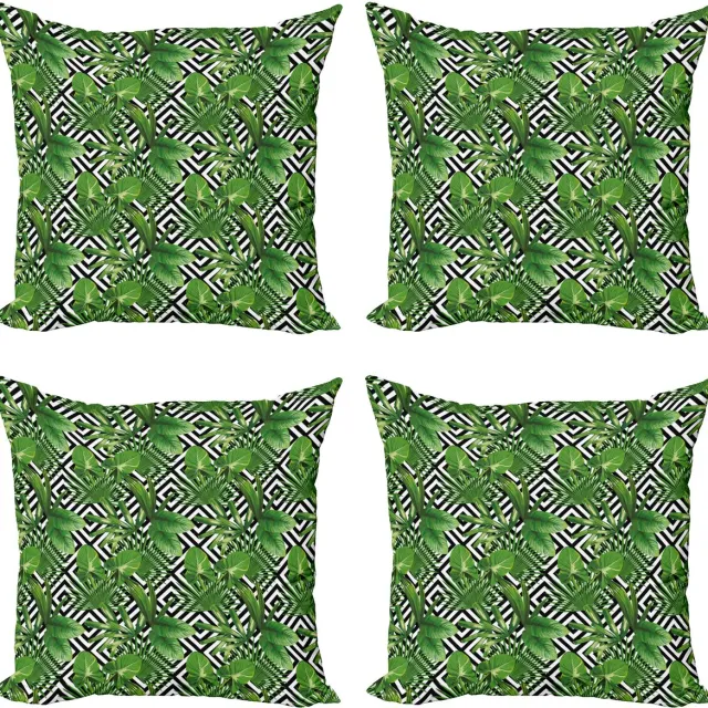 ABAKUHAUS Abstract Sierkussen Kussenhoes 4er Set, Modern Kokosnuss-Palme, Modern Accent Dubbelzijdige Digitale Print, 60 x 60 cm, Zwart Groen Wit