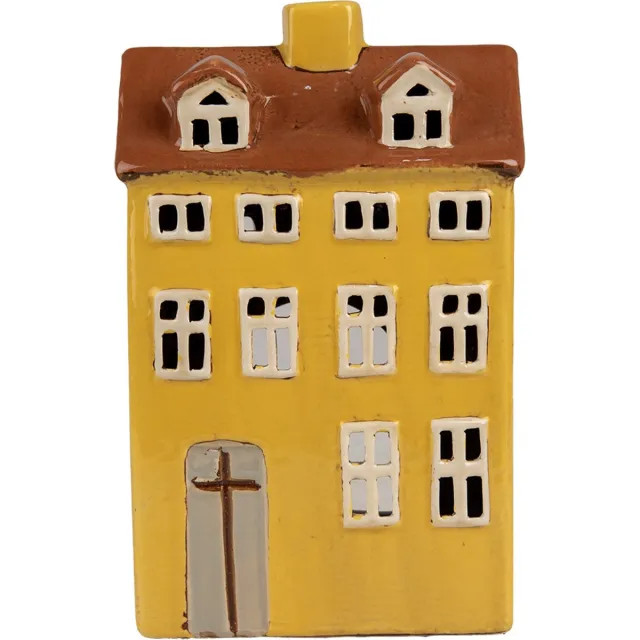 Clayre & Eef Waxinelichthouder Huis 12x8x18 cm Geel Bruin Keramiek