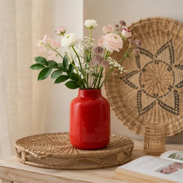 Bellatio Design bloemenvaas Santiago - rood - glanzend glas - 15 x 20 cm - glazen vazen