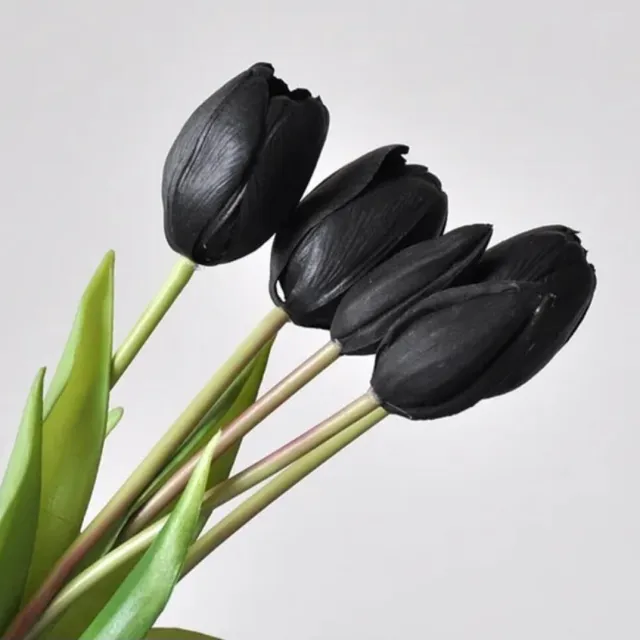 Wonders at Home Official Real Touch Tulips - Black - Real Touch Tulpen Zwart - Tulpen - Kunstbloemen - Kunst Tulpen - Kunst Boeket - Tulp - 40 CM - Bos Bloemen - Latex Bloem - Bruiloft - Zwarte Tulp