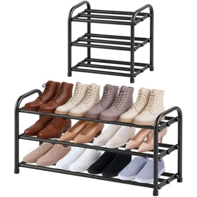 Nazik Living Schoenenrek Smal Uitschuifbaar 3 Niveau, Zwart Metaal, 43-78 cm, voor Kledingkasten en Smalle Ruimtes