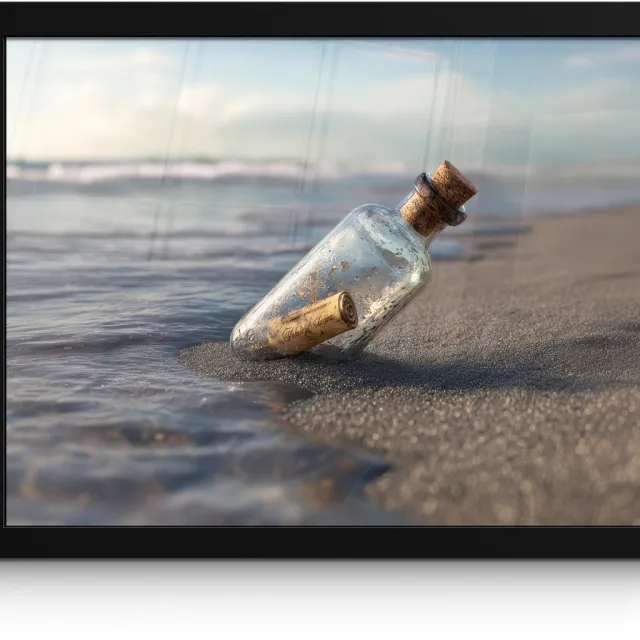 FrameYourWall Poster in lijst - Fotolijst 40x30 cm - Posters - Glazenfles - Post - Zee - Zand - Posterlijst zwart - Decoratie - Wanddecoratie woonkamer - Muurdecoratie slaapkamer Glazenfles - Post - Strand