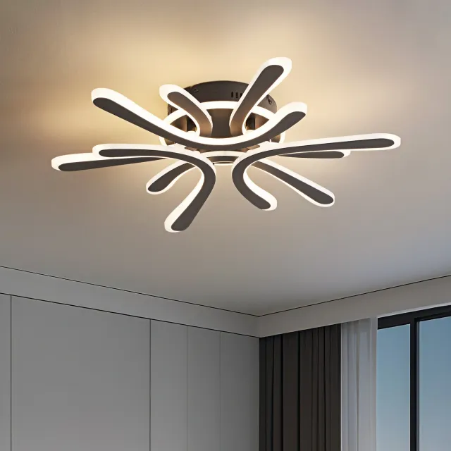 anten Amdelne LED Deckenlamp 6-Blads Bloem Design - Zwart - 40W - Dimbare Plafonnière met Afstandsbediening & Nachtlamp Modus - Woonkamer & Slaapkamer