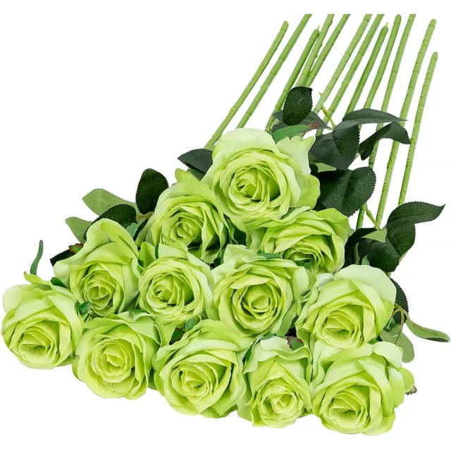 Shagam Groen rozen kunstbloem - green rose artifical flowers -12 stucks