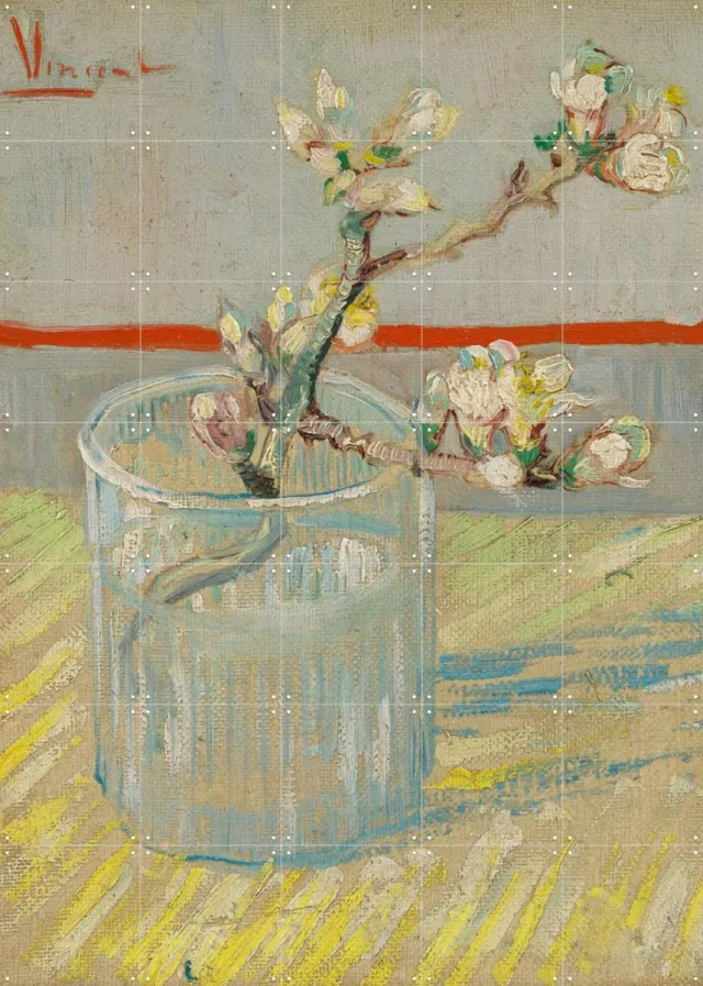 IXXI Bloeiend amandeltakje in een glas (1888), Vincent van Gogh (1853 - 1890) & Van Gogh Museum - 100 x 140 cm - Grote wanddecoratie en posters Wit / Lichte tinten
