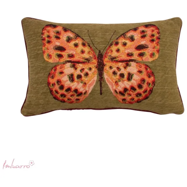 Imbarro Home & Fashion Imbarro - Sierkussen - Papillon - Jaquard - Vlinder - 30 x 50 cm - Handgeweven olijfgroen