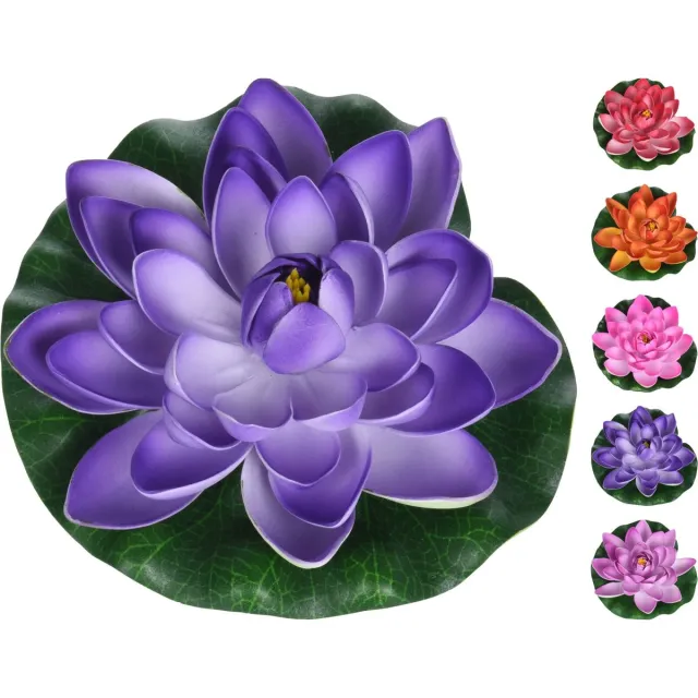 H&S Decoration 5x Gekleurde drijvende kunst waterlelie bloemen 16 cm - Tuinaccessoires - Vijverbenodigdheden - Vijverdecoratie - Nep/kunst bloemen/planten - Waterlelies rood-lila-oranje-paars-roze