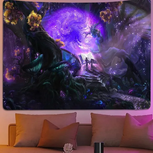 Unyqoos Dieprood wandtapijt met magisch ontwerp voor sfeervolle wanddecoratie lila