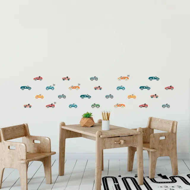 Ambiance Sticker Muurstickers - Raceauto's en vlaggen - Transparante achtergrond - 120x160cm Multi color