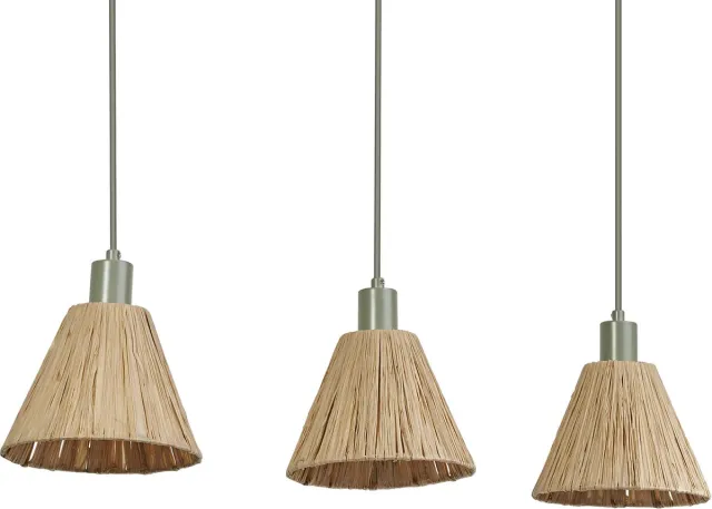 Osram 3-lichts hanglamp Decor Raffia Linear groen van raffia en metaal, E27, lengte 845 mm, duurzaam dankzij vervangbare lichtbron, eenvoudige montage Bruin|Groen